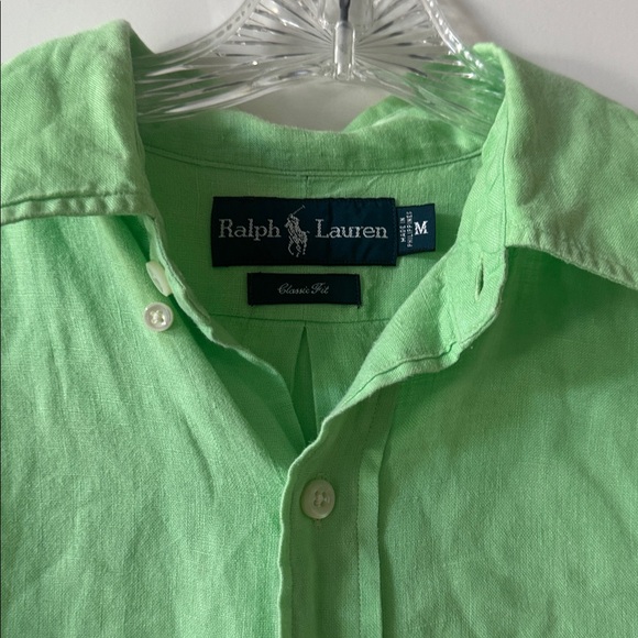 Men’s Ralph Lauren Classic Fit Solid Green Linen Button-Down Shirt size Medium - Picture 3 of 6
